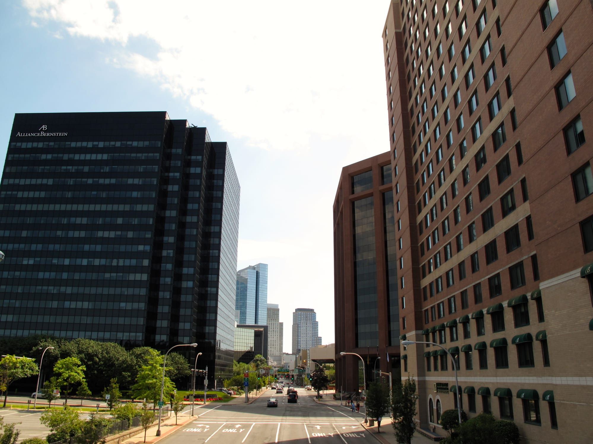 Office and apartment towers along Main Street in downtown White Plains